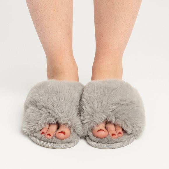 LC Lauren Conrad Shoes - LC Lauren Conrad Gray Fluffy Slippers